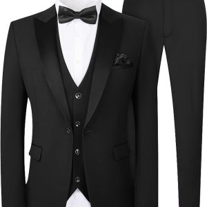Dhingra Mens Slim Fit Peak Lapel Collar Tuxedo 3pcs Suit