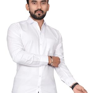 Besix Men's Cotton Blend Solid Shirt with Spread Collared Full Sleeve Button Closure Curved Hem Straight Length and One Pocket