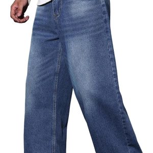 Baggy Jeans Men Wide Leg Hip Hop Jeans Mid Rise Denim Pants Loose Fit Skater Trousers